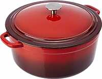 Amazon Brand - Solimo Cast Iron Dutch Oven with Lid, 26cm, Red