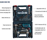 Bosch Professional GSB 500 RE Corded-Electric Drill Tool Set, 10 mm (Blue), 500 Watt, (100 Pc Accessory Set)
