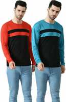 Dam  Pack of 2 Men Colorblock Round Neck Polyester Multicolor T-Shirt