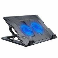 Ambrane Dual Fan Laptop Cooling Pad/Notepad and Laptop Stand, Blue LED Light, Dual USB Ports, 4 Adjustment Levels, Suitable for up to 15.6" Laptops, Strong & Durable (ChillPad, Black)