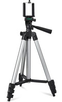Amazon Basics Aluminum 110CM Lightweight Tripod, with Mobile Phone Holder Mount & Carry Bag for All Smart Phones, Gopro, Cameras, Silver