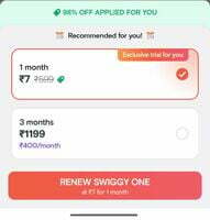 Swiggy One Membership for 30 days @ 7/-