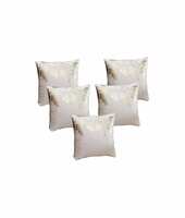 HOMETALES Pack of 5 Polyester Leaf Foil Printed Square Cushion Cover 40x40 Cm Cream