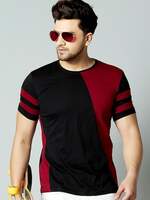 AUSK  Men Colorblock Round Neck Cotton Blend Maroon, Black T-Shirt