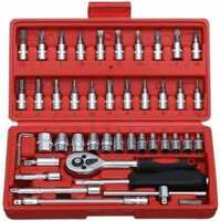pihura High Quality 46pcs 1/4-Inch Socket Set Tool Ratchet Torque Wrench Combo Tools Kit Car Repair Tools Set Socket Set (Pack of 46) 