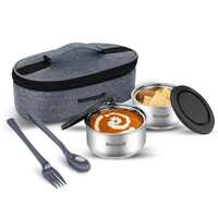 Home Puff Set of 2 Stainless Steel Insulated Lunch Box for School and Office, Spill Proof Tiffin 