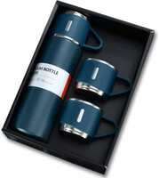 Aradhya Shoppe Stainless Steel Vacuum Flask with 3 set of Steel Cup Combo - 500ml 500 ml Flask  (Pack of 1, Blue, Steel)