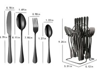 Ginoya brothers 24-Piece Colorful Silverware Set Cutlery Set for 6 with Holder,Premium Stainless Steel Flatware Set,Home Kitchen Restaurant Utensils, Mirror Polished,Dishwasher Safe (Black)