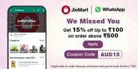 Jio Mart Get 15% Off Upto 100rs Minimum Order Rs.500 (Order From Whatsapp)