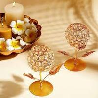 Amazon Brand - Solimo Gold Plated Crystal Candle Holder - Decorative Tea Light Stand Votive for Home Decor (Set of 2)