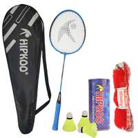 Hipkoo Sports Turbo HR 11 Aluminum Badminton Racquets Set | 1 Wide Body Rackets with Cover, 3 Shuttlecocks and Net | Ideal for Beginner | Lightweight & Sturdy (Set of 1), Multicolour