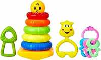 Amazon Brand - Jam & Honey | Stacking Ring for Kids with 3 Rattles