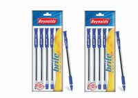 Reynolds BRITE 5 PEN BAG - Pack of 2 | BLUE I Lightweight Ball Pen With Comfortable Grip for Extra Smooth Writing I School and Office Stationery | 0.7mm Tip Size | Pen for BTS