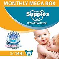 Supples Premium Diapers, Medium (M), 144 Count, 7-12 Kg, 12 hrs Absorption Baby Diaper Pants