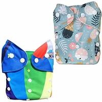Babymoon (Set of 2) Reusable Cloth Diaper, Premium Adjustable Size Waterproof Washable Pocket Cloth Diaper Nappie (Rainbow & InceCreamFires)