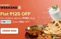Swiggy Weekends: Get Flat Rs.125 OFF on Min. Rs.199 Orders