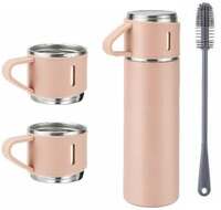 ICONIX Vacuum Flask set 3Cup set for Hot & Cold Drink BPA Free (Pink)with Silicon Brush 500 ml Flask - Shipping 48 ( Includes 14 supercoins discount