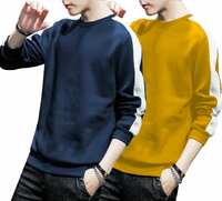 LIME  Pack of 2 Men Colorblock Round Neck Pure Cotton Green, Yellow T-Shirt