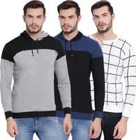 Pack of 3 Men Colorblock Hooded Neck Cotton Blend Multicolor T-Shirt