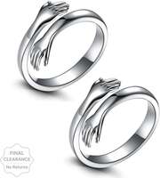 Stylewell  (Set Of 2 Pcs) Silver Love Forever Valentine's Day Hand Hug Me Thumb Finger Ring Metal Silver Plated Ring