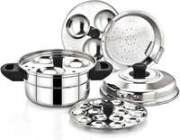 BMS Lifestyle Stainless Steel Steamer Pot (2 Idli Plates|1 Mini Idli Plate|1 Dhokla Plate) Induction & Standard Idli Maker  (4 Plates , 6 Idlis )