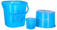 Nayasa Funk Plastic Square Deluxe Bathroom Set Bucket 25 L+Mug 1.5 L+Stool (Blue) -3 Pcs
