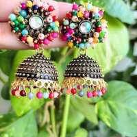 Jhumka with Manngtikka Set for Mehndi,Haldi Function, Rakhi Gift Alloy Earring Set, Jhumki Earring