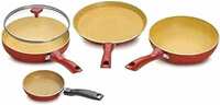 Crystal Induction Base Non-Stick Aluminium Cookware Set, 4-Piece, Maroon
