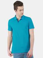 DUKE Solid Men Polo Neck Blue T-Shirt
