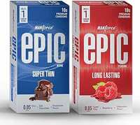 Manforce Epic Flavoured Condoms For Men (Desire Super Thin Silk Chocolate & Pleasure Long Lasting) With Disposable Pouch, 2x10s (Pack of 2)