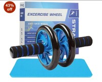 Limited-time deal: Strauss Double Wheel Ab Exerciser With Knee Mat | Anti Skid Wheel Base,Non Slip Foam Handles & Dual Abdominal Exercise | Core Workout | Ideal For Home Workout for Abs, Tummy, (Blue)