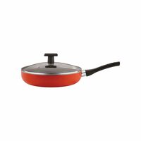 neelam Non-Stick Deep Fry Pan with Glass Lid, 22 cm (5 Layer Coated)- Induction Friendly, 3mm Thickness,Orange (22 cm (1.4 litres))