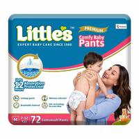 Little's Comfy Baby Pants - Premium, 12 Hours Absorption, Wetness Indicator, Cotton Soft, Medium, 72 Count