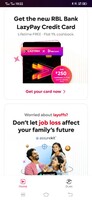 Lazy pay RBL Credit Card : Get 1% cashback upto 500  every month+ 250 Cashback on first transction  ( Lifetime Free)