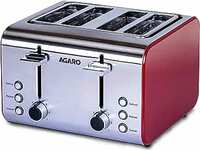AGARO 1400-1600 Watt Power Grand Stainless Steel 4 Slice Pop-up Toaster with Dual Control of Cancel, Defrost & Reheat, 7 Level of Heating