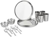 Amazon Brand - Solimo Stainless Steel Heavy Gauge Dinner Set, 24 Pcs | Mirror Finish I Bhojan Thali Set I Dinnerware Set for Kitchen I Dishwasher Safe