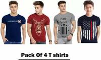 Boys Printed Cotton Blend T Shirt  (Multicolor, Pack of 4)