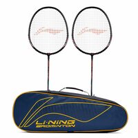 Li-Ning XP 505 Pro Strung Badminton Racket (2xrackets + 1 Kit Bag, Black/Orange)