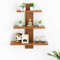 Furniture Cafe® Wooden Wall Shelves for Living Room | Wall Shelf for Home Decor Items | Floating Book Rack for Study Room, Office (3Tiers | Size- Standard | Colour- Teak Natural)