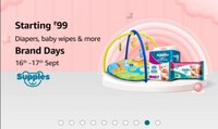 Amazon Brand days - Upto 70% off Starting Rs 99 Diapers, baby essentials (16th 17th sept)