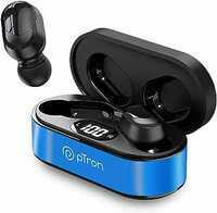 pTron Bassbuds Plus In-Ear TWS Earbuds with HD Mics, Bluetooth 5.0 Headphones with Immersive Sound, Stereo Calls, 28Hrs Playtime, Voice Assist Ready, IPX4 Water Resistant & Fast Charge (Electric Blue)
