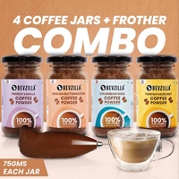 Bevzilla Flavoured Coffee Jars (75gm x 4) with Free Electric Frother - (300gm, 4 flavours)
