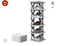 PESOMA 6 Layer Shoe Rack,Stackable Shoe Storage Organizer for Bedroom Entryway, Adjustable Shoe Rack, Shoe Slots Organizer Shelf, Easy Clean Shoe Tower Rack (Grey, 6-Layer) 