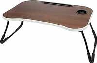 Amazon Brand - Solimo Wanderer Multi-Purpose Laptop Table with Cup Holder (Brown Finish)