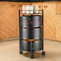 TEX-RO Kitchen Trolley with Wheels, Kitchen Organizer Items and Storage Solutions for Squre Kitchen Organizer and Kitchen Accessories Items (Round,Layer 3)