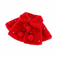 Bold N Elegant Wool Faux Fur Warm Winter Outerwear Baby Jacket Cape Coat Poncho Wrap with Soft Plush Pompom and Pearls for Infant Toddler Baby Girls kids