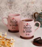 Pink Quotes Printed 300 ml Ceramic (Set of 2) Coffee Mug by Cdi