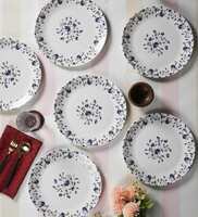 White & Blue Floral Melamine 6Pcs Dinner Plates