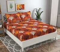  BSB HOME 120 TC Double Abstract Printed Bedsheet with 2 Pillow Covers | 110 GSM Soft Brushed Microfiber - Breathable & Wrinkle Free - (86 X 88 Inch, White & Orange & Black)
