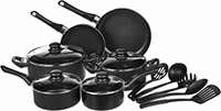 amazon basics Aluminium Non-Stick Black Cookware Set - 15 Piece